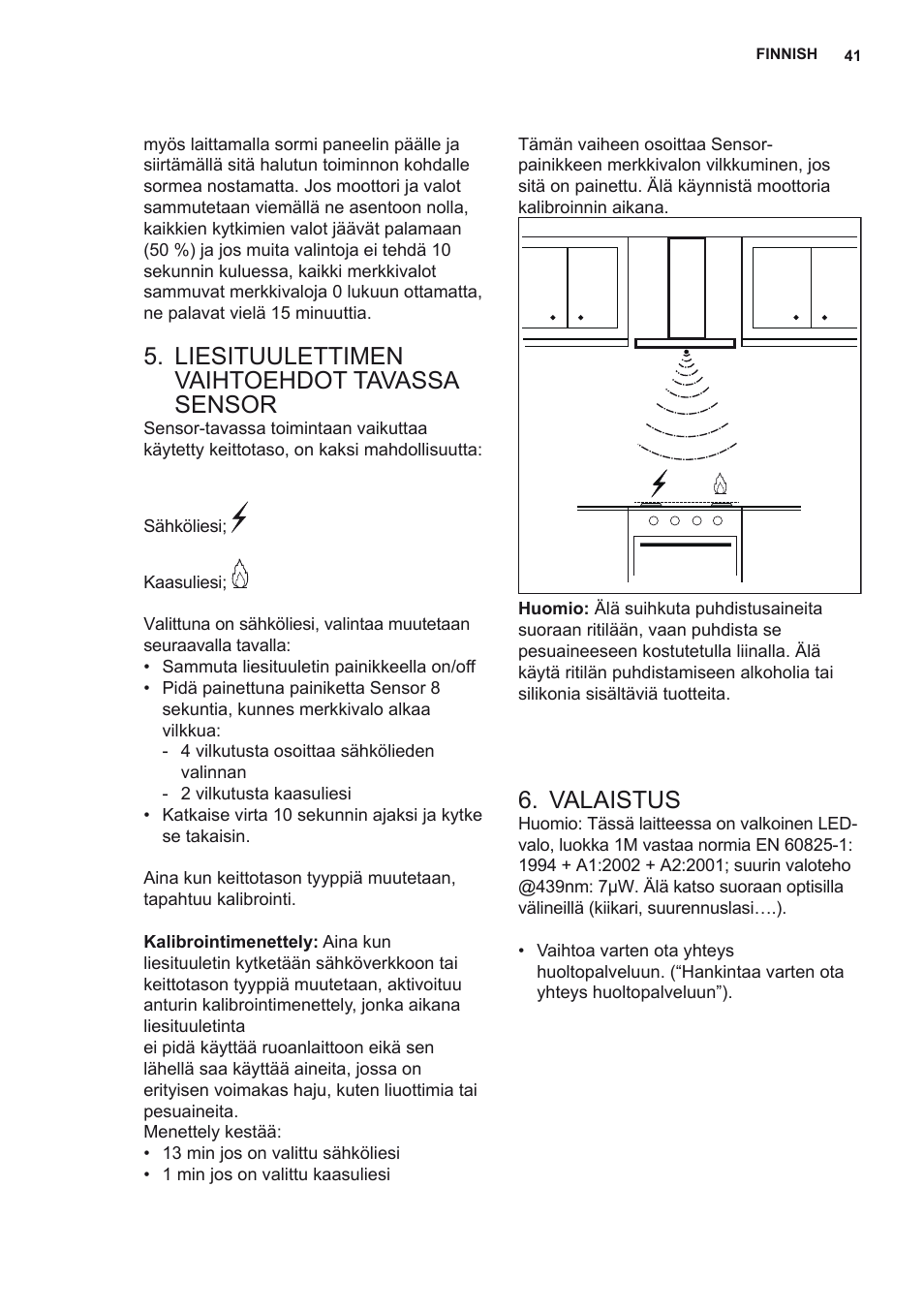 Liesituulettimen vaihtoehdot tavassa sensor, Valaistus | AEG X92384MI01 User Manual | Page 41 / 128