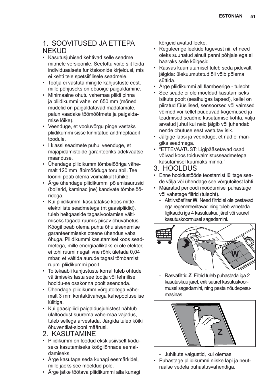 Soovitused ja ettepa nekud, Kasutamine, Hooldus | AEG X92384MI01 User Manual | Page 51 / 128