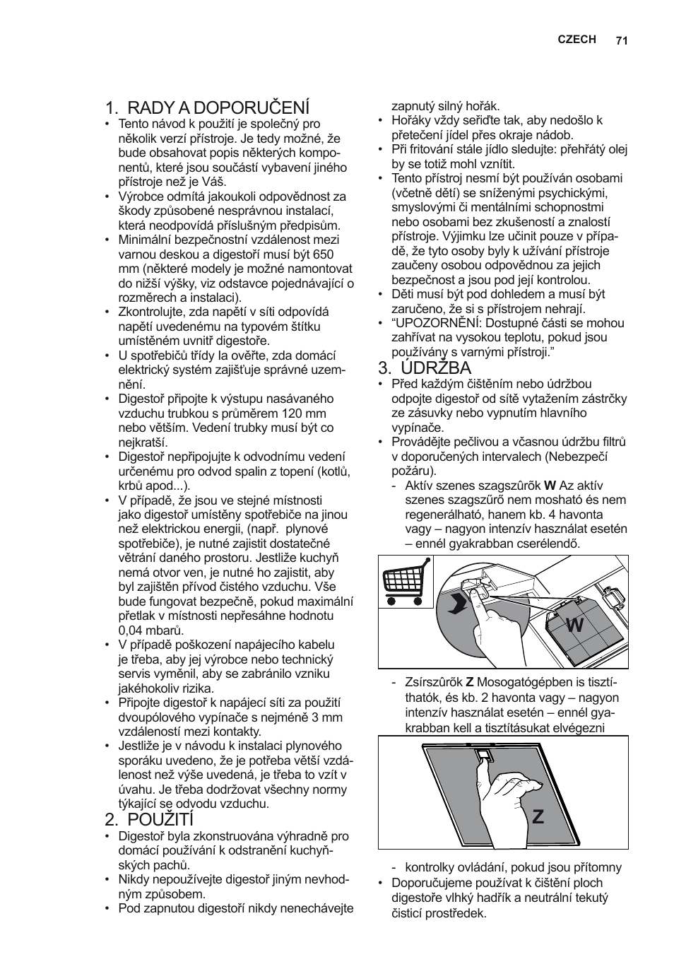 Rady a doporučení, Použití, Údržba | AEG X92384MI01 User Manual | Page 71 / 128