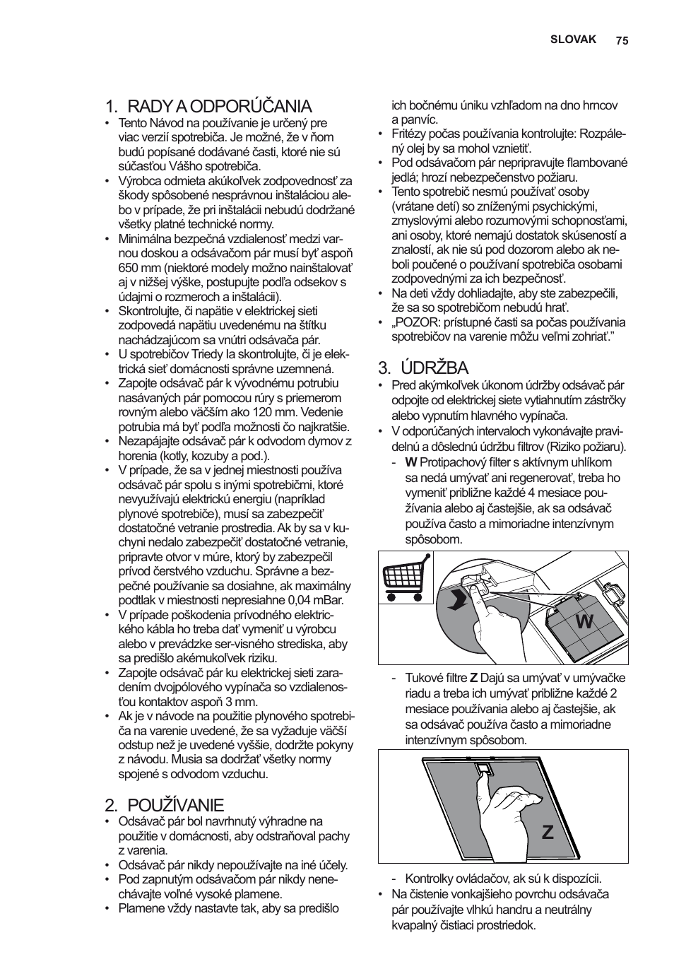 Rady a odporúčania, Používanie, Údržba | AEG X92384MI01 User Manual | Page 75 / 128