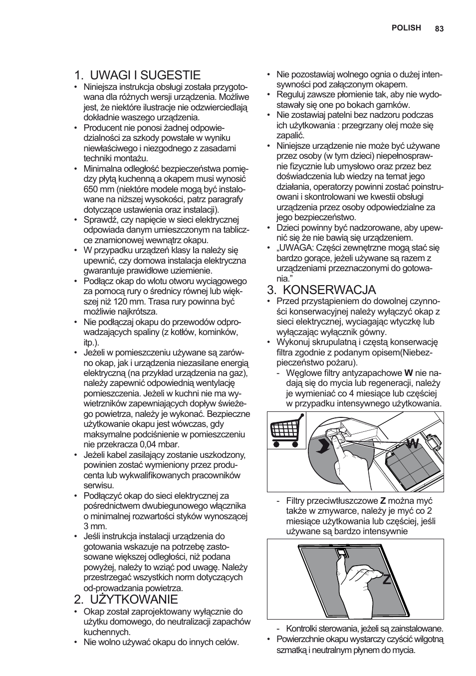 Uwagi i sugestie, Użytkowanie, Konserwacja | AEG X92384MI01 User Manual | Page 83 / 128