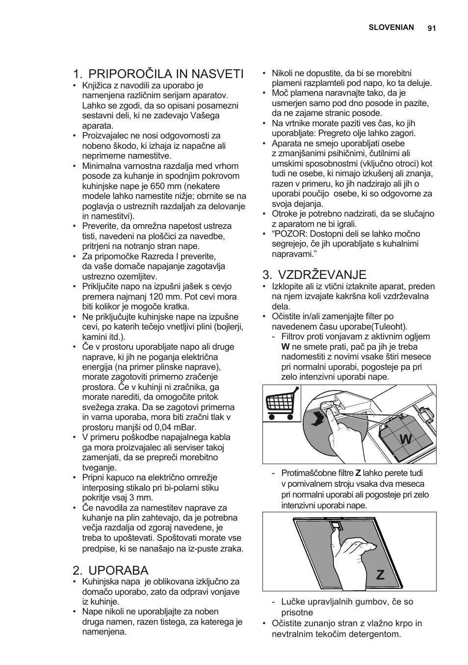 Priporočila in nasveti, Uporaba, Vzdrževanje | AEG X92384MI01 User Manual | Page 91 / 128