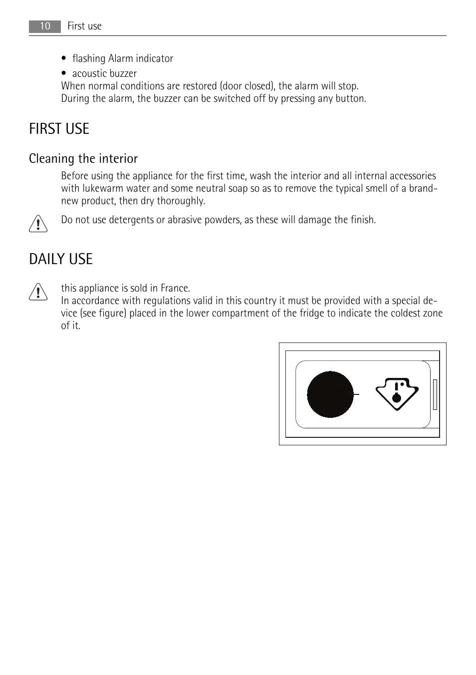 First use, Daily use, Cleaning the interior | AEG AGS77200F0 User Manual | Page 10 / 72