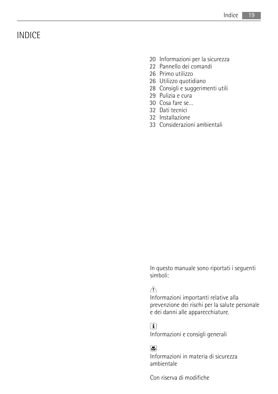 Indice | AEG AGS77200F0 User Manual | Page 19 / 72
