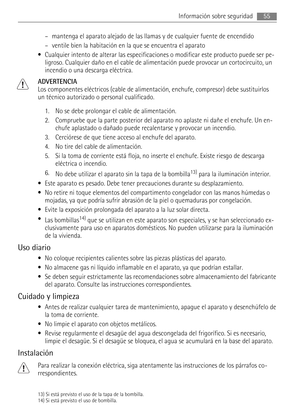 Uso diario, Cuidado y limpieza, Instalación | AEG AGS77200F0 User Manual | Page 55 / 72