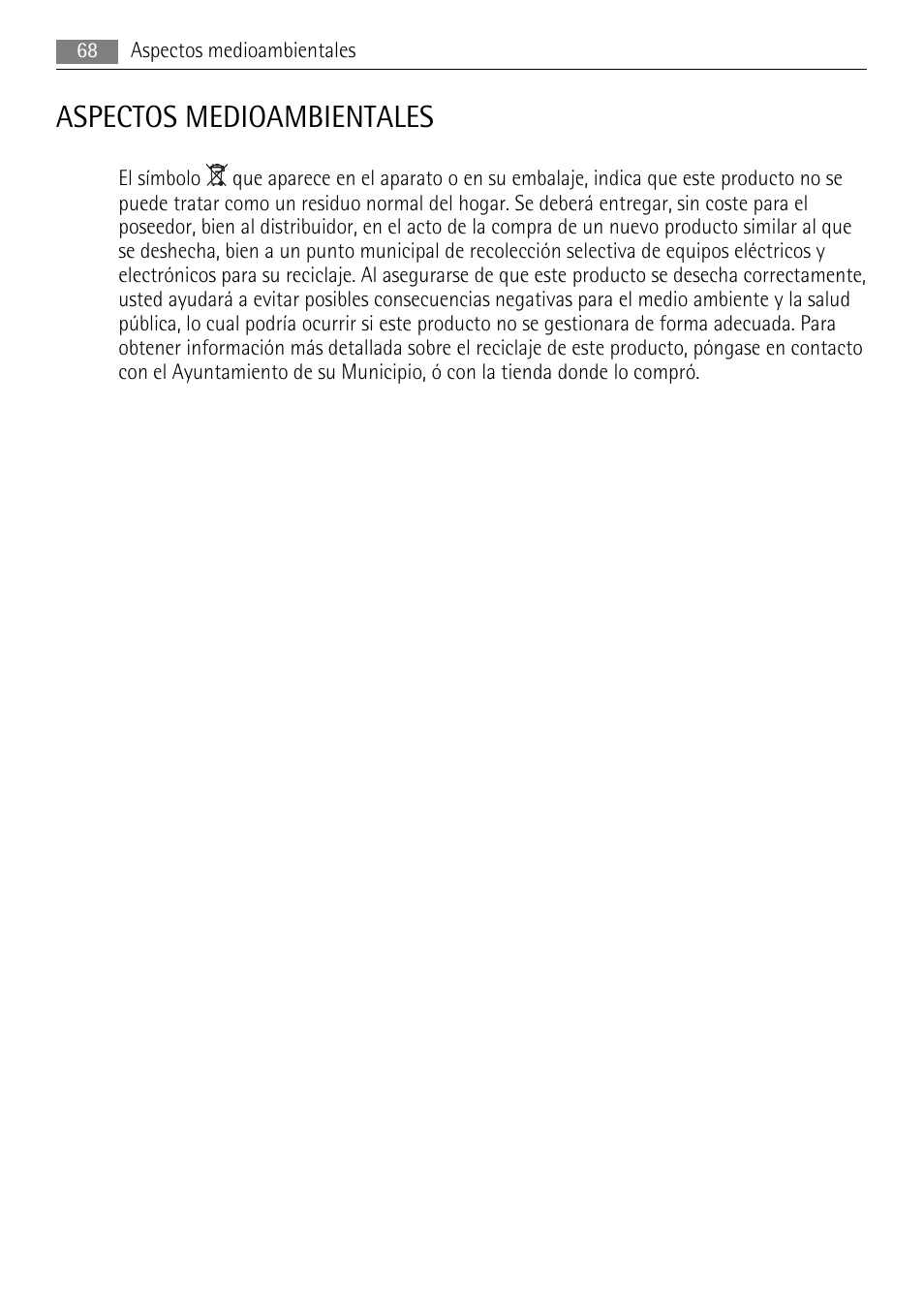 Aspectos medioambientales | AEG AGS77200F0 User Manual | Page 68 / 72