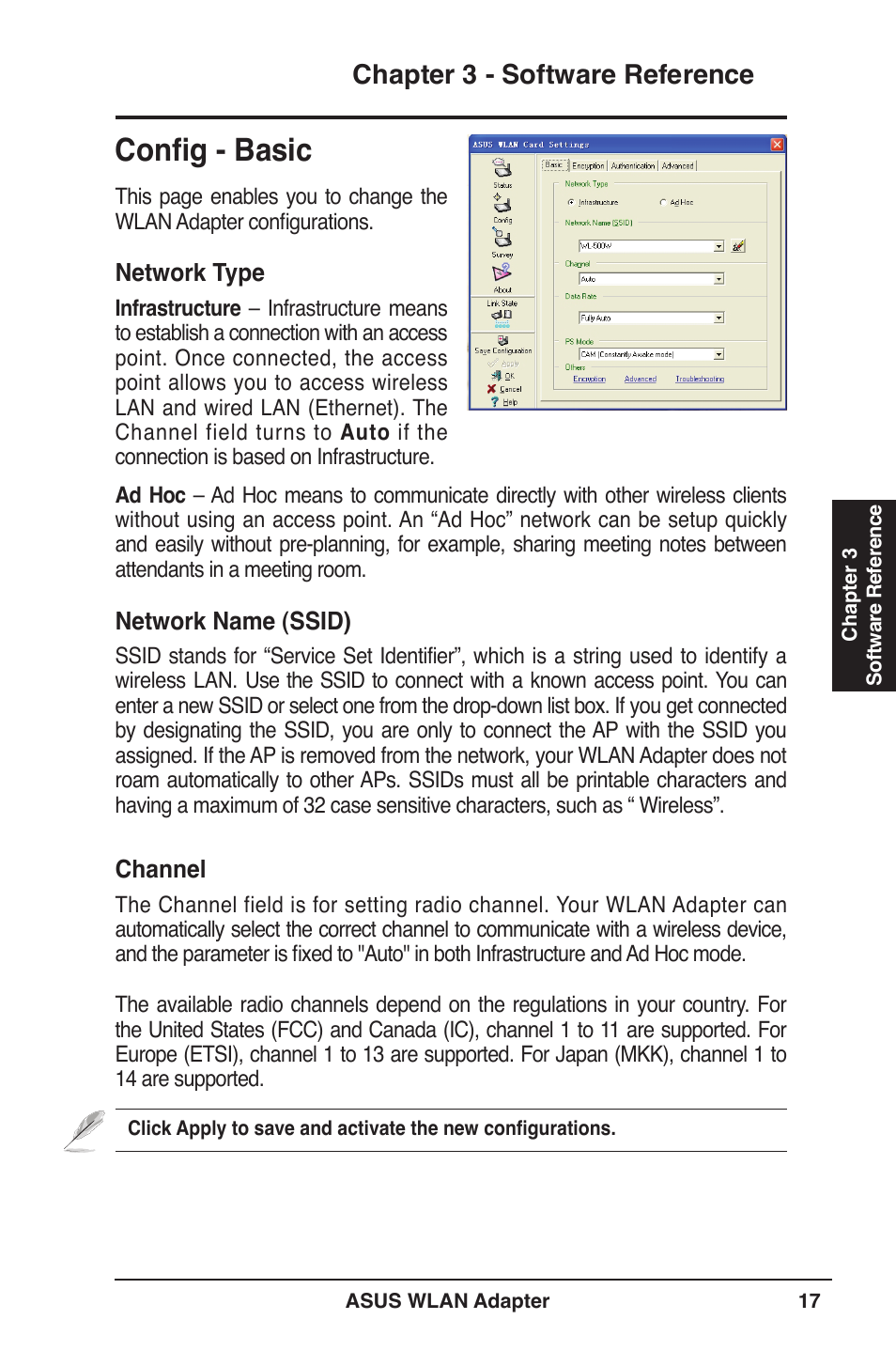 Config - basic, Chapter 3 - software reference | Asus WL-160N User Manual | Page 17 / 39