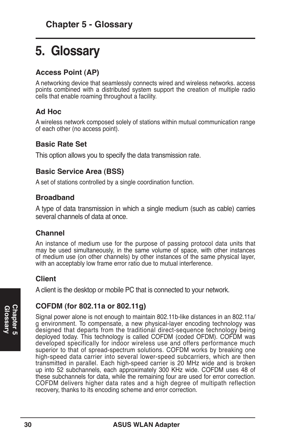 Glossary, Chapter 5 - glossary | Asus WL-160N User Manual | Page 30 / 39