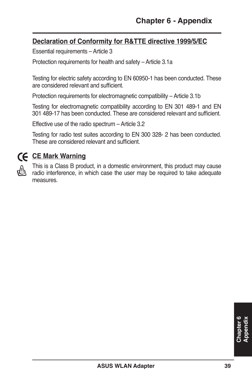 Chapter 6 - appendix | Asus WL-160N User Manual | Page 39 / 39