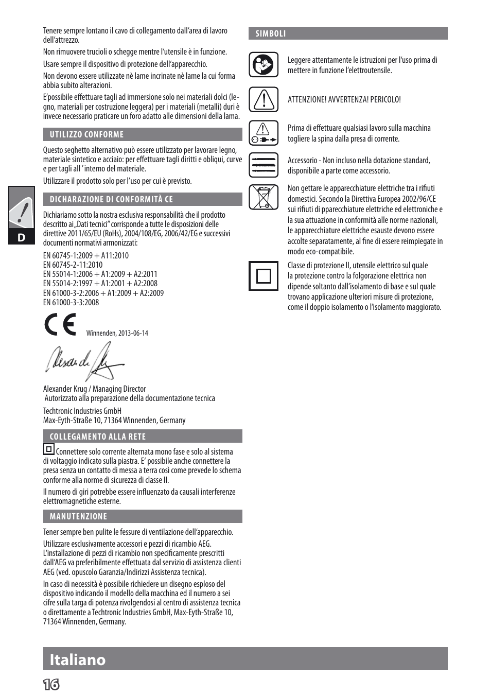 Deutsch italiano | AEG PST 500 X User Manual | Page 20 / 67