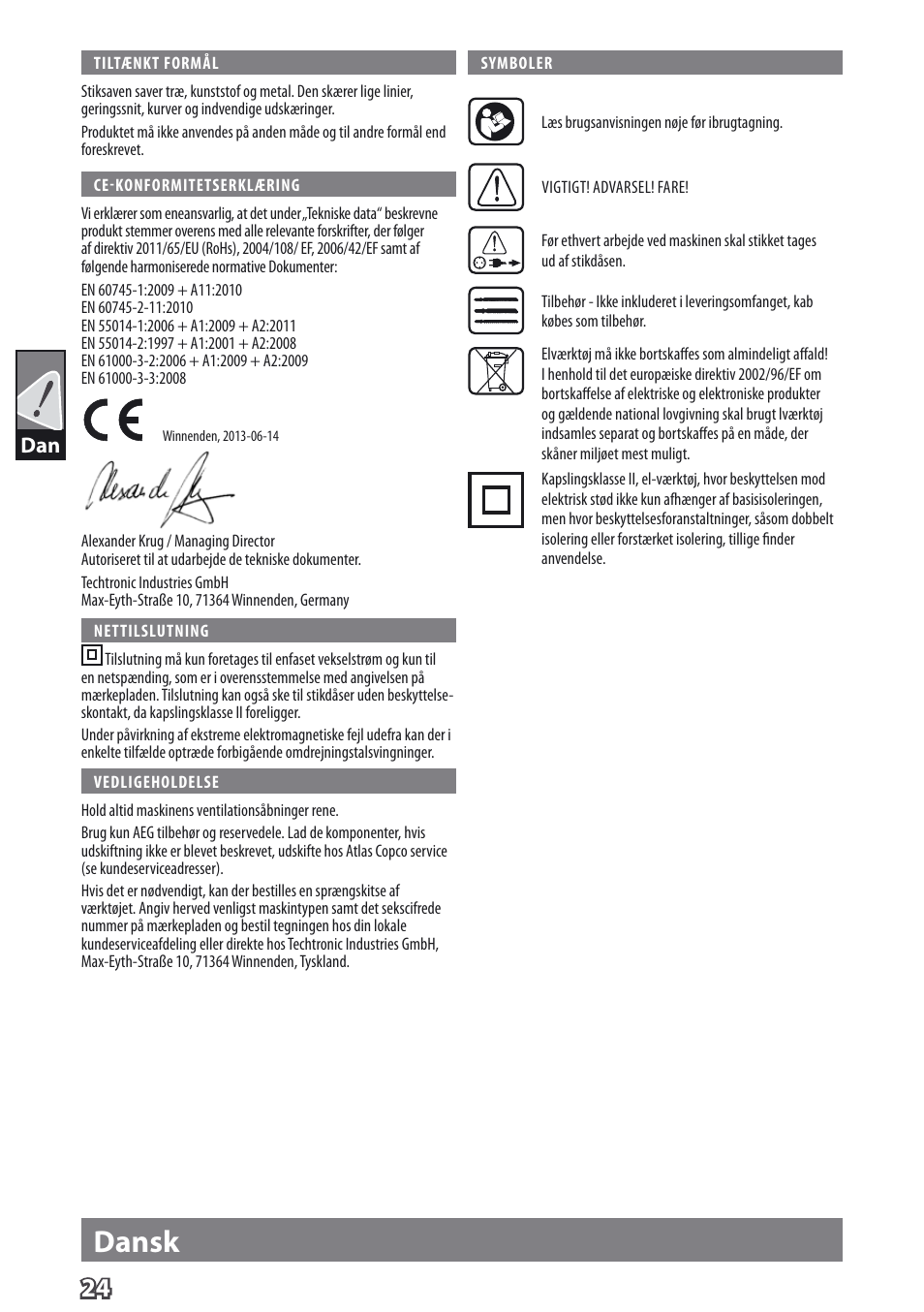 Deutsch dansk | AEG PST 500 X User Manual | Page 28 / 67