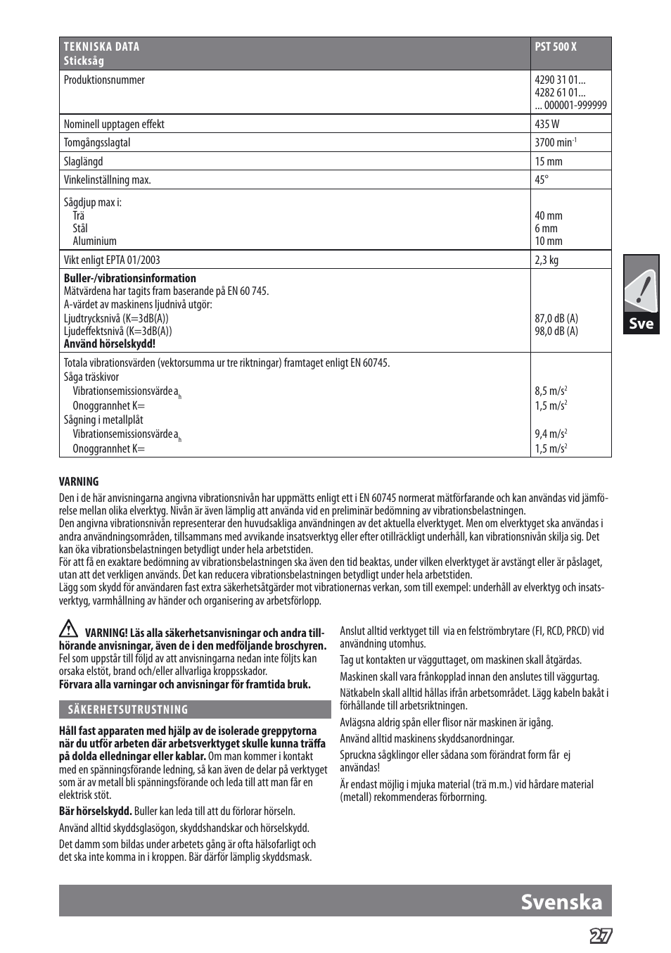 Deutsch, Svenska | AEG PST 500 X User Manual | Page 31 / 67