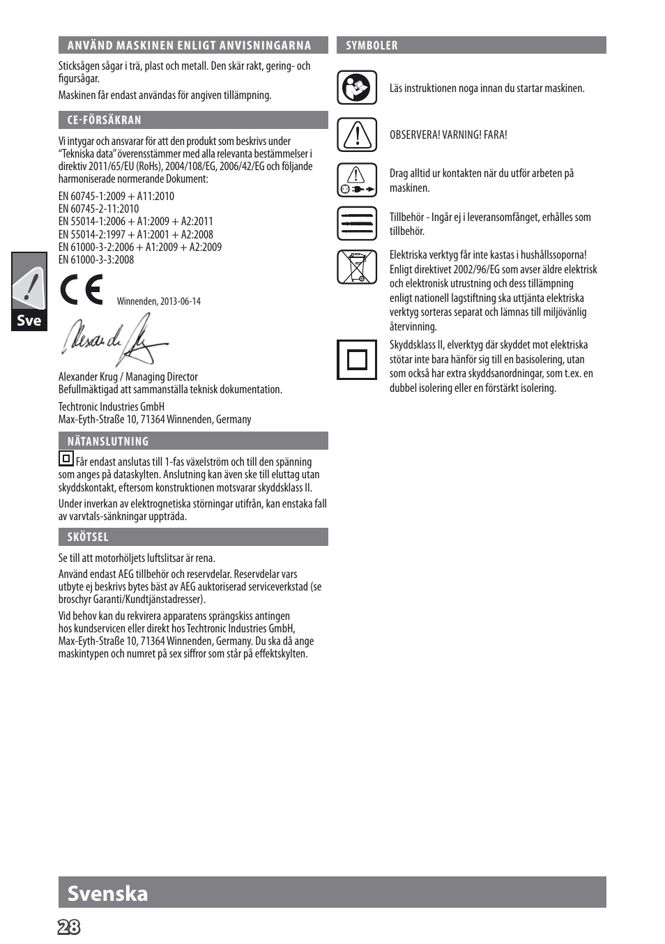 Deutsch svenska | AEG PST 500 X User Manual | Page 32 / 67