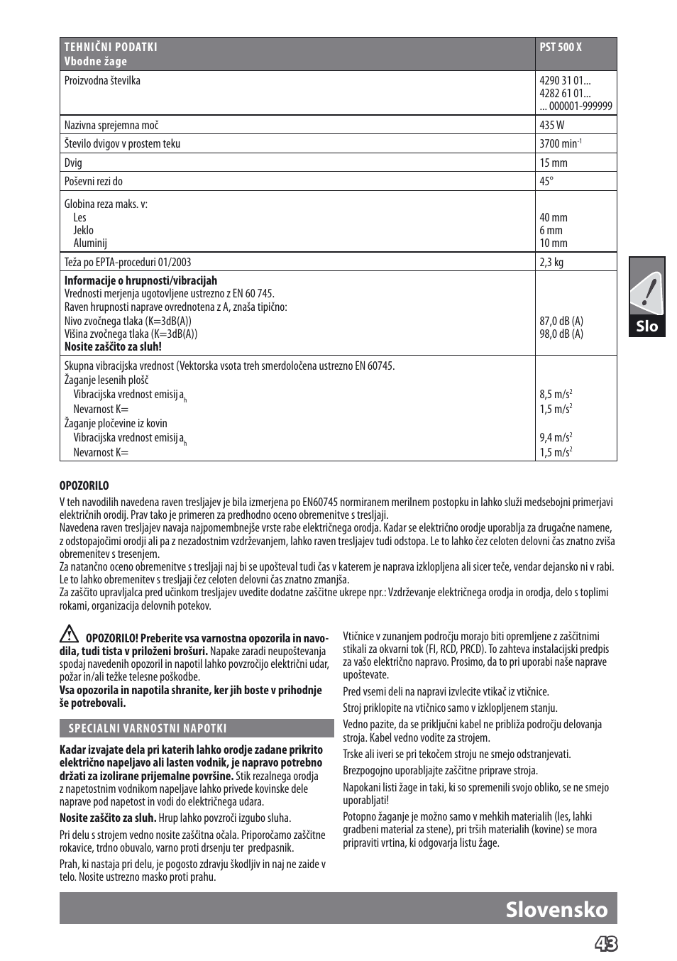 Deutsch, Slovensko | AEG PST 500 X User Manual | Page 47 / 67