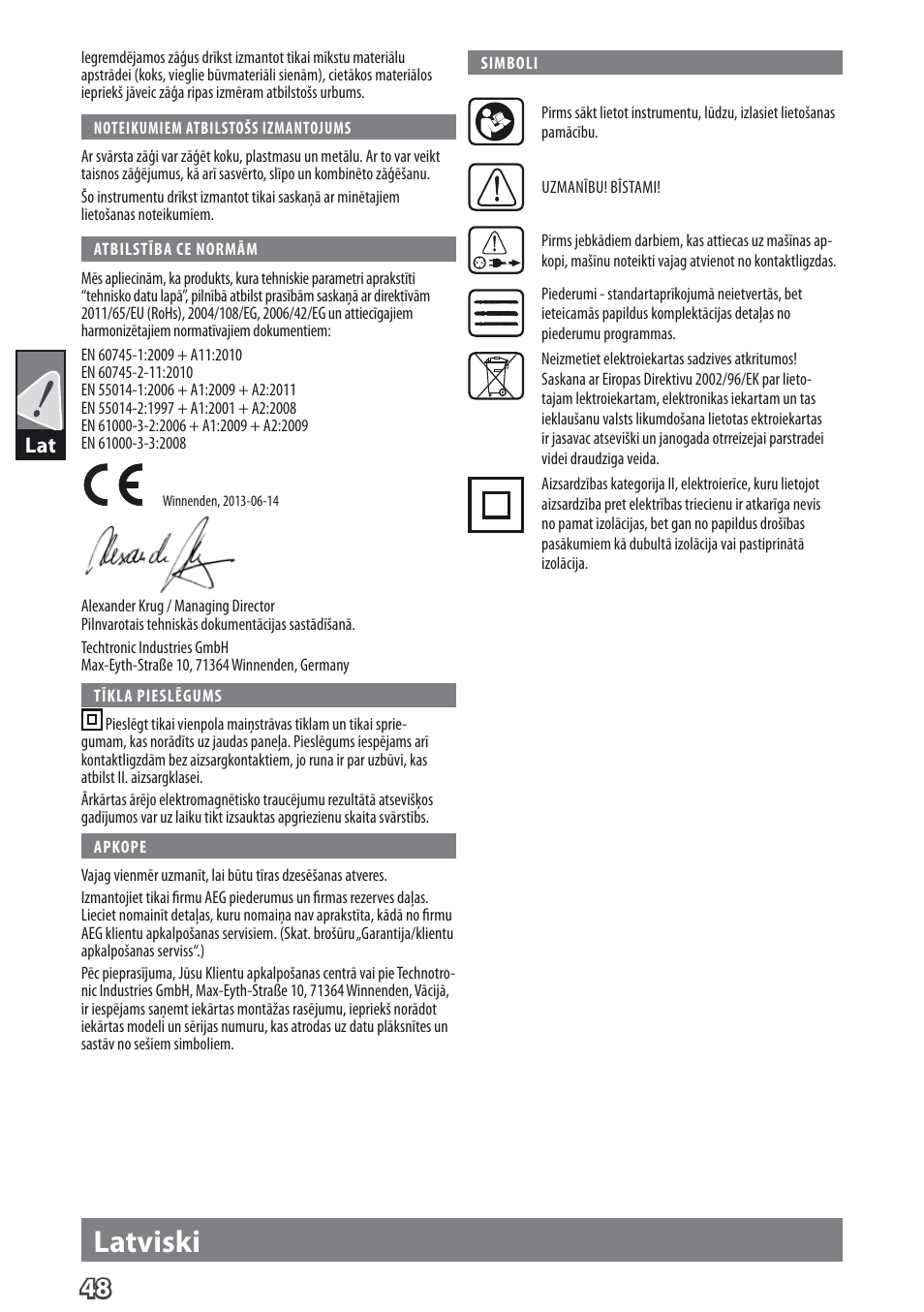 Deutsch latviski | AEG PST 500 X User Manual | Page 52 / 67