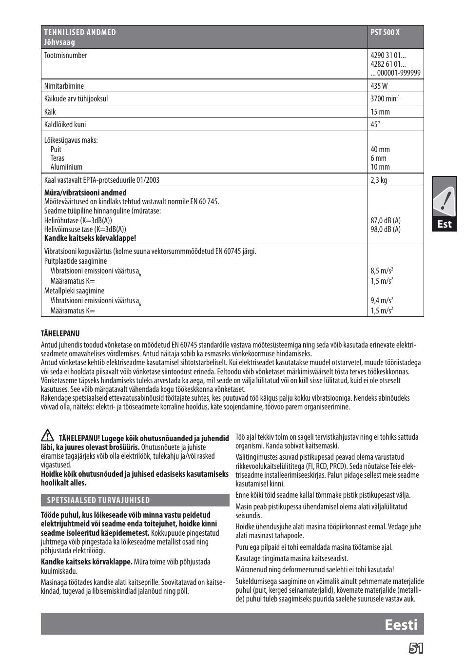 Deutsch, Eesti | AEG PST 500 X User Manual | Page 55 / 67
