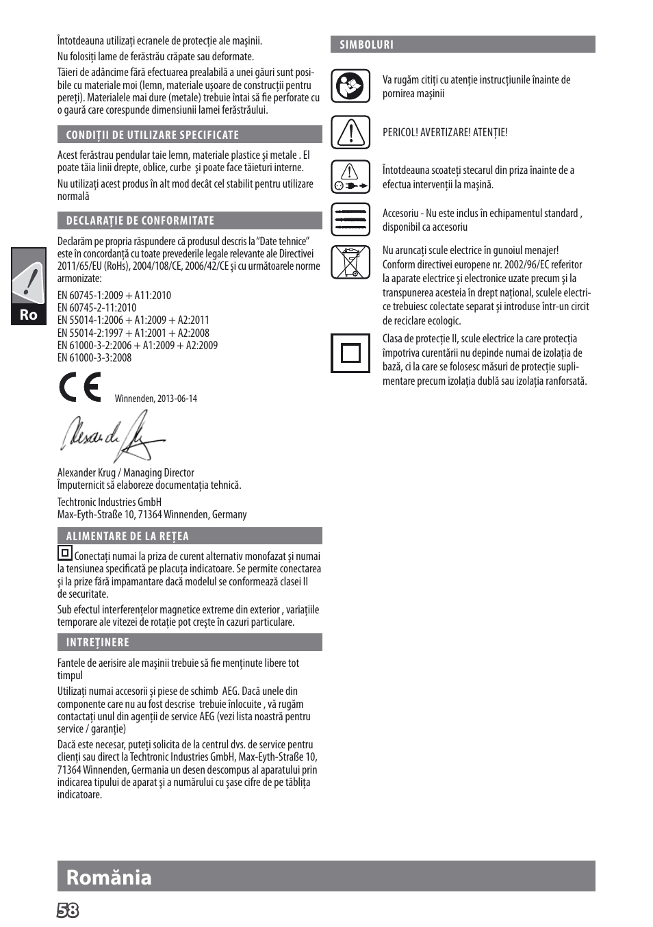 Deutsch romănia | AEG PST 500 X User Manual | Page 62 / 67