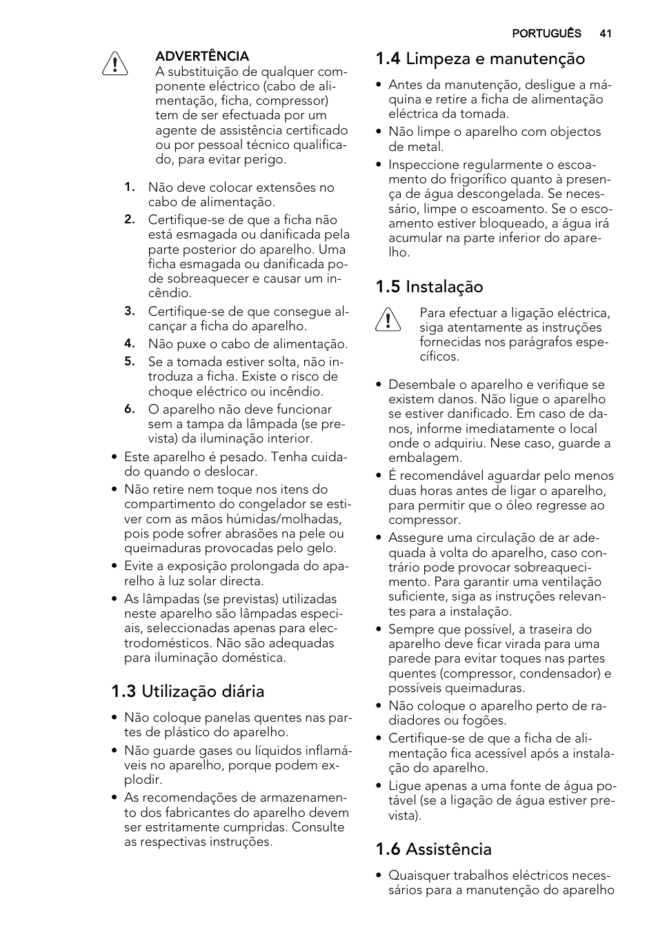 3 utilização diária, 4 limpeza e manutenção, 5 instalação | 6 assistência | AEG SKS68240F0 User Manual | Page 41 / 80