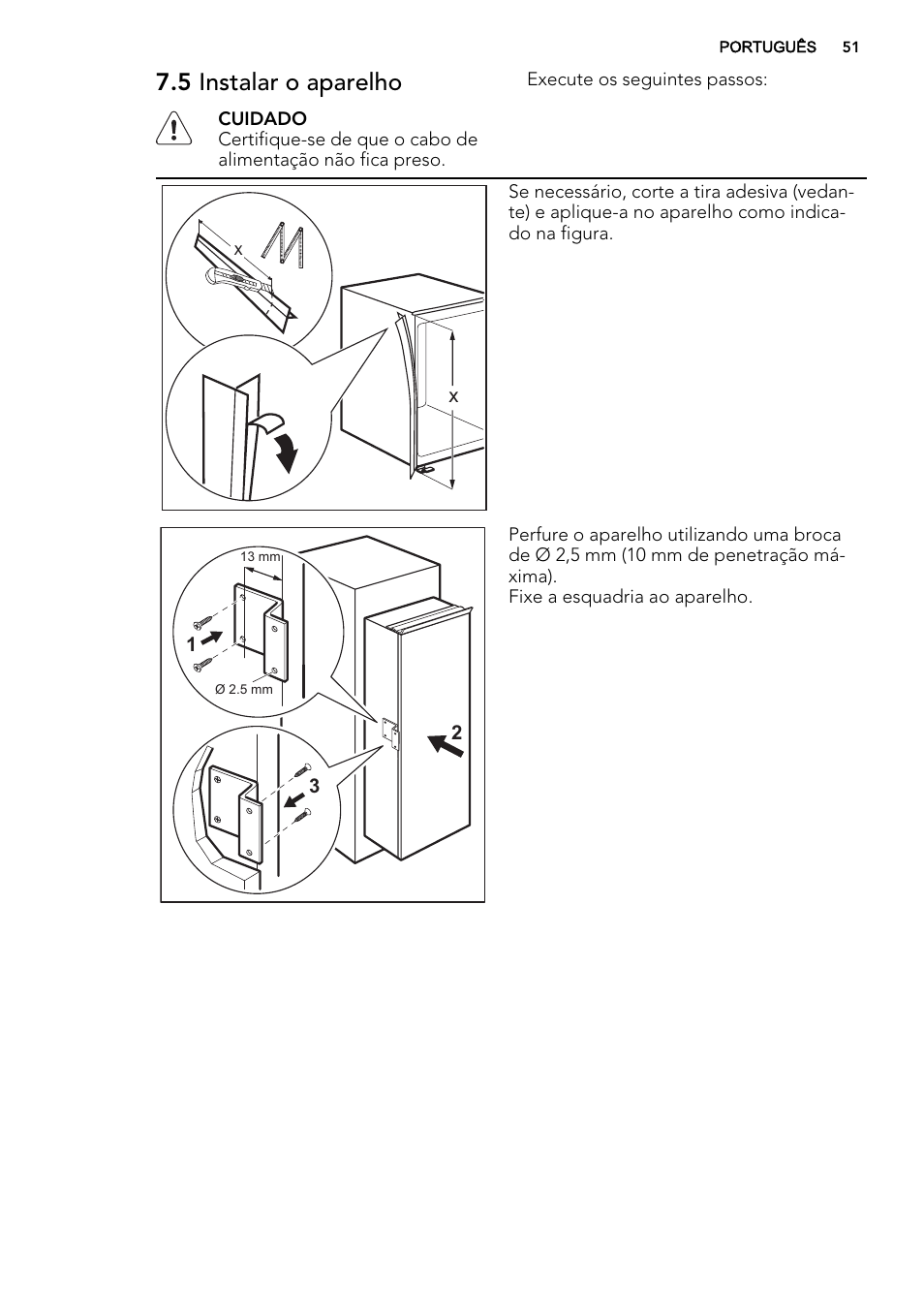 5 instalar o aparelho | AEG SKS68240F0 User Manual | Page 51 / 80