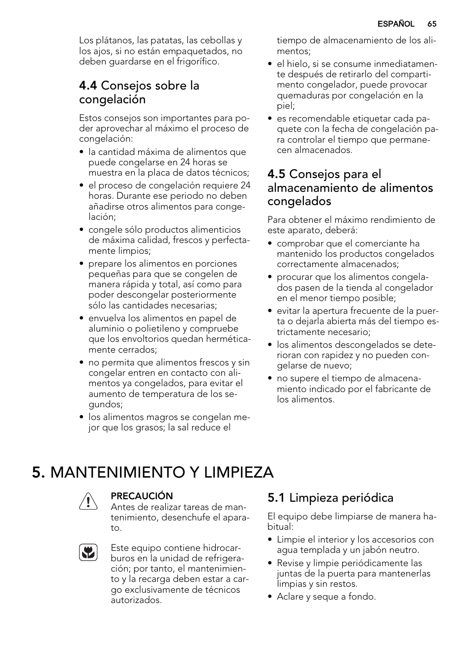 Mantenimiento y limpieza, 4 consejos sobre la congelación, 1 limpieza periódica | AEG SKS68240F0 User Manual | Page 65 / 80