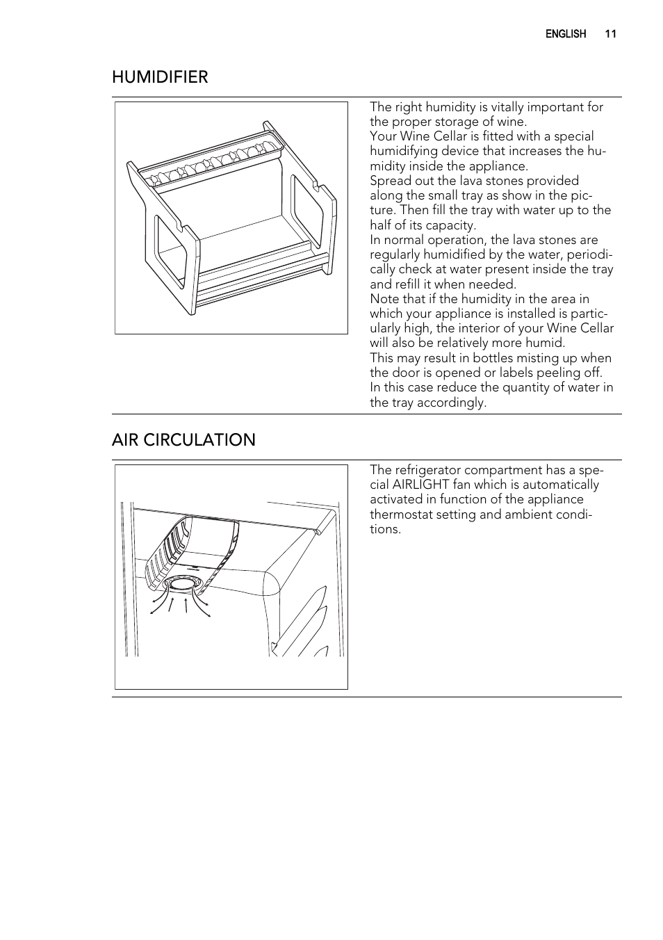 Humidifier, Air circulation | AEG SWD81800G1 User Manual | Page 11 / 88