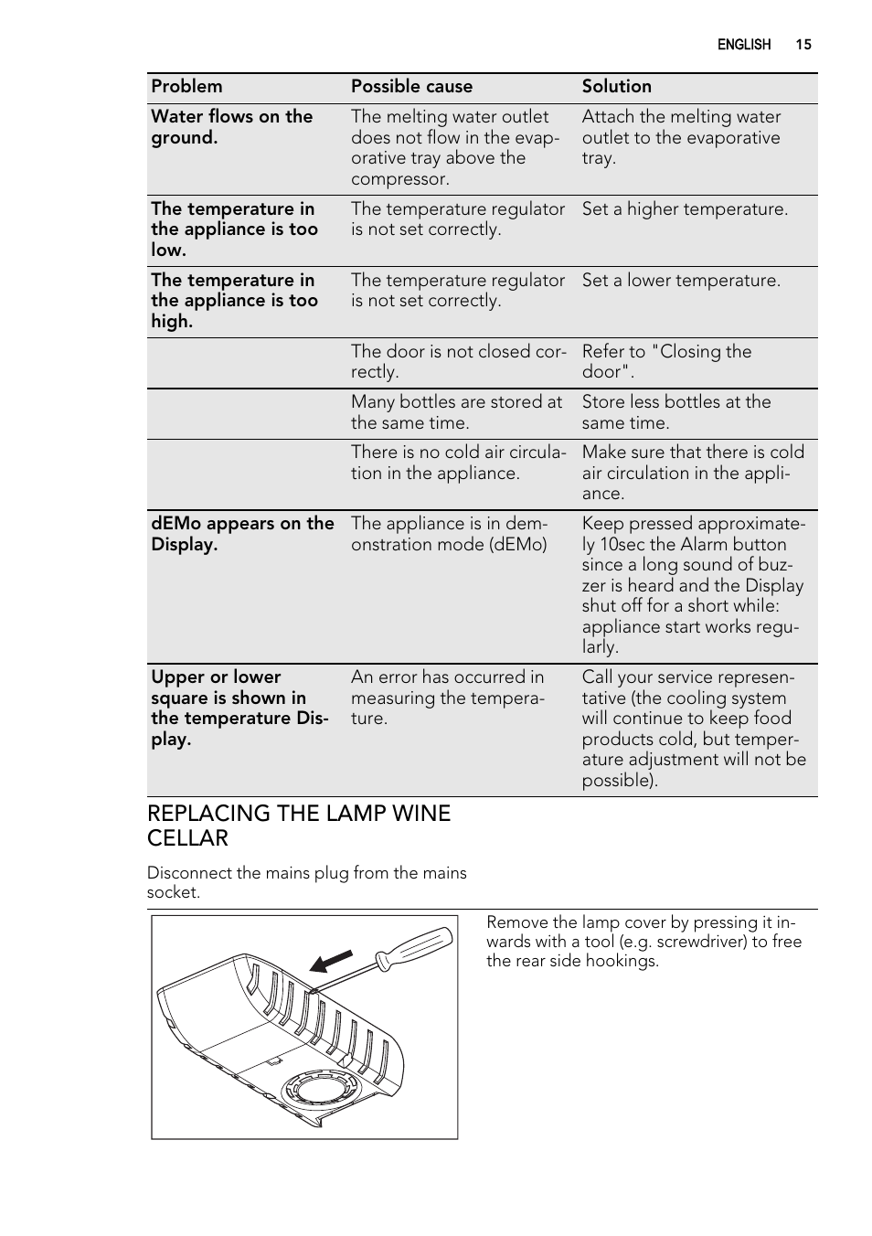 Replacing the lamp wine cellar | AEG SWD81800G1 User Manual | Page 15 / 88