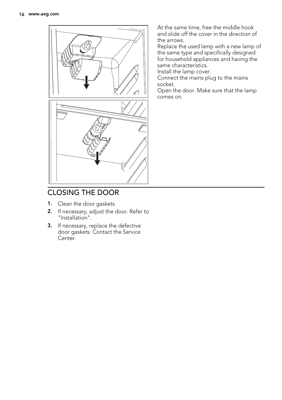 Closing the door | AEG SWD81800G1 User Manual | Page 16 / 88