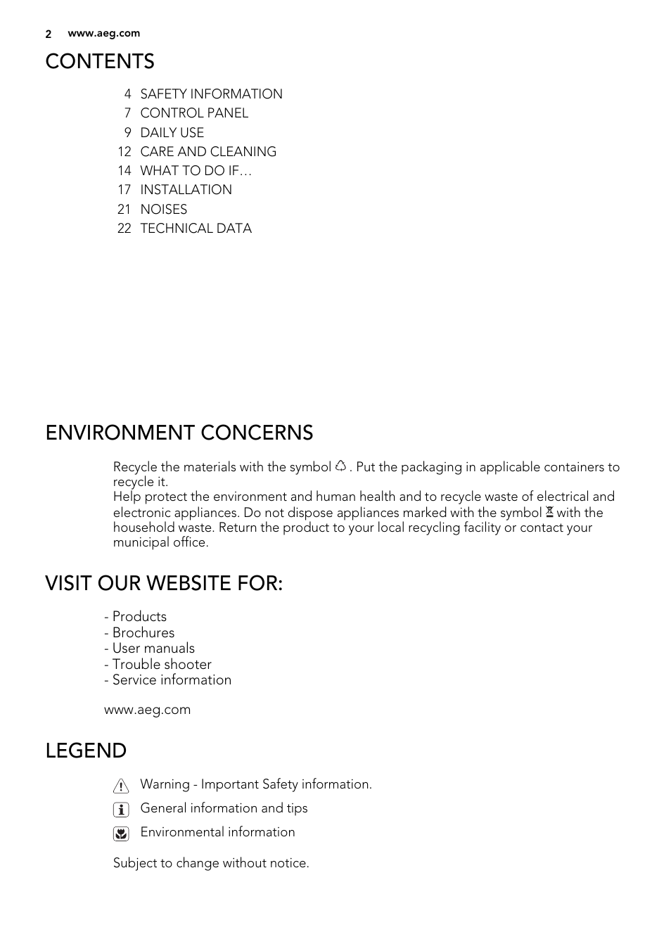 AEG SWD81800G1 User Manual | Page 2 / 88