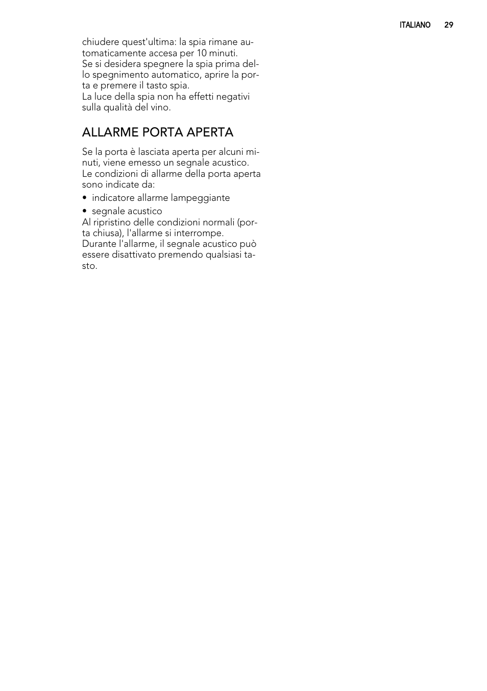 Allarme porta aperta | AEG SWD81800G1 User Manual | Page 29 / 88