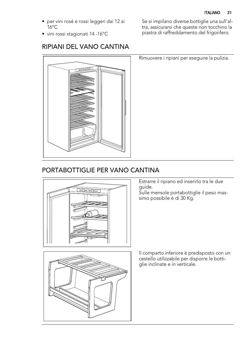 Ripiani del vano cantina, Portabottiglie per vano cantina | AEG SWD81800G1 User Manual | Page 31 / 88