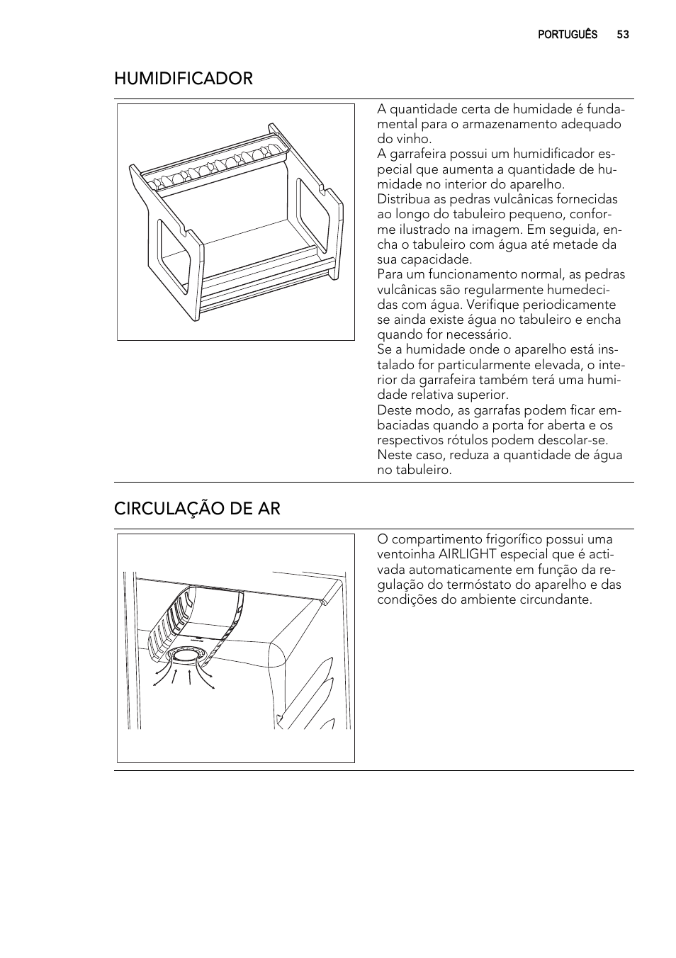 Humidificador, Circulação de ar | AEG SWD81800G1 User Manual | Page 53 / 88