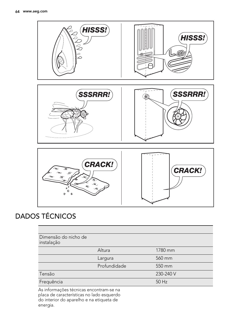 Hisss, Sssrrr, Crack | Dados técnicos | AEG SWD81800G1 User Manual | Page 64 / 88