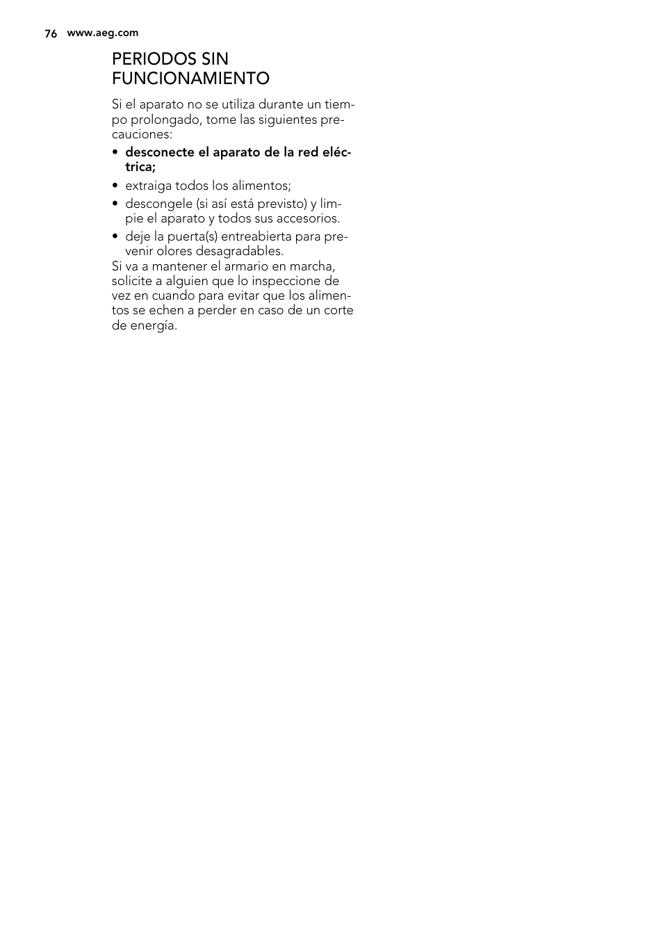 Periodos sin funcionamiento | AEG SWD81800G1 User Manual | Page 76 / 88