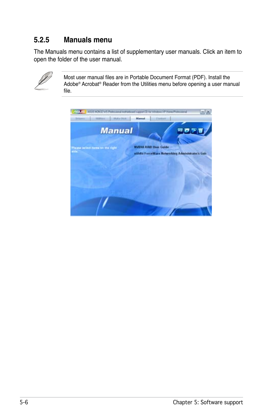 5 manuals menu | Asus M2N32 WS Professional User Manual | Page 128 / 130