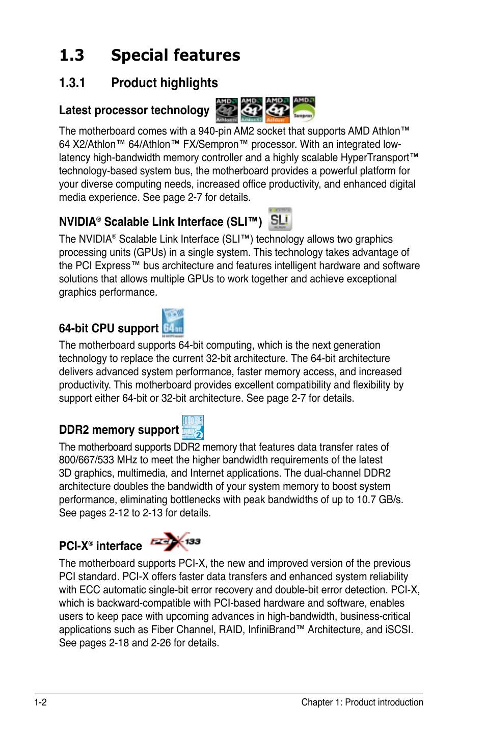 3 special features, 1 product highlights | Asus M2N32 WS Professional User Manual | Page 18 / 130