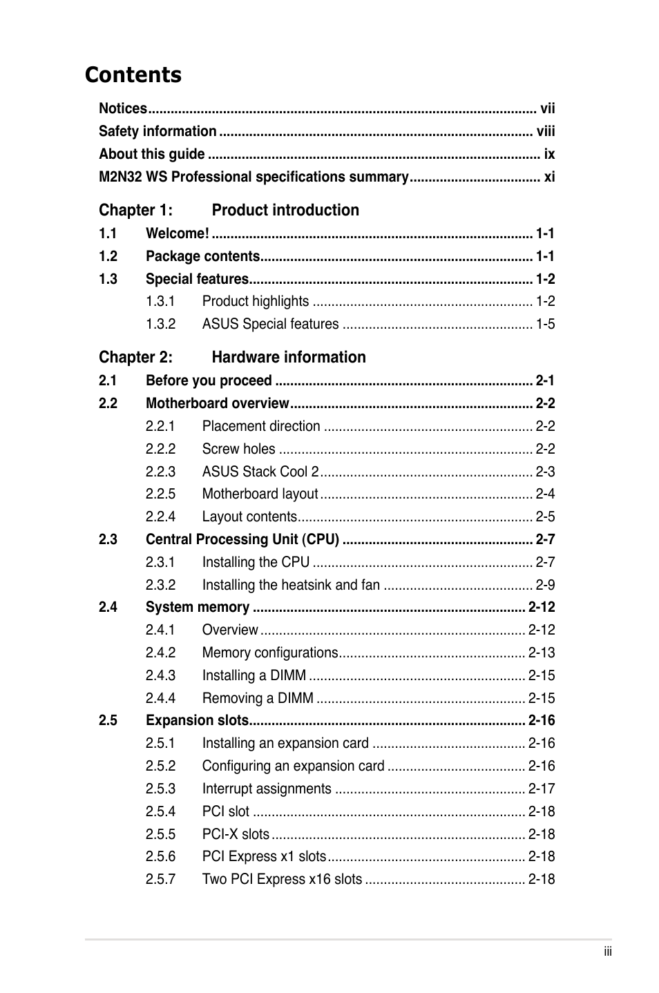 Asus M2N32 WS Professional User Manual | Page 3 / 130