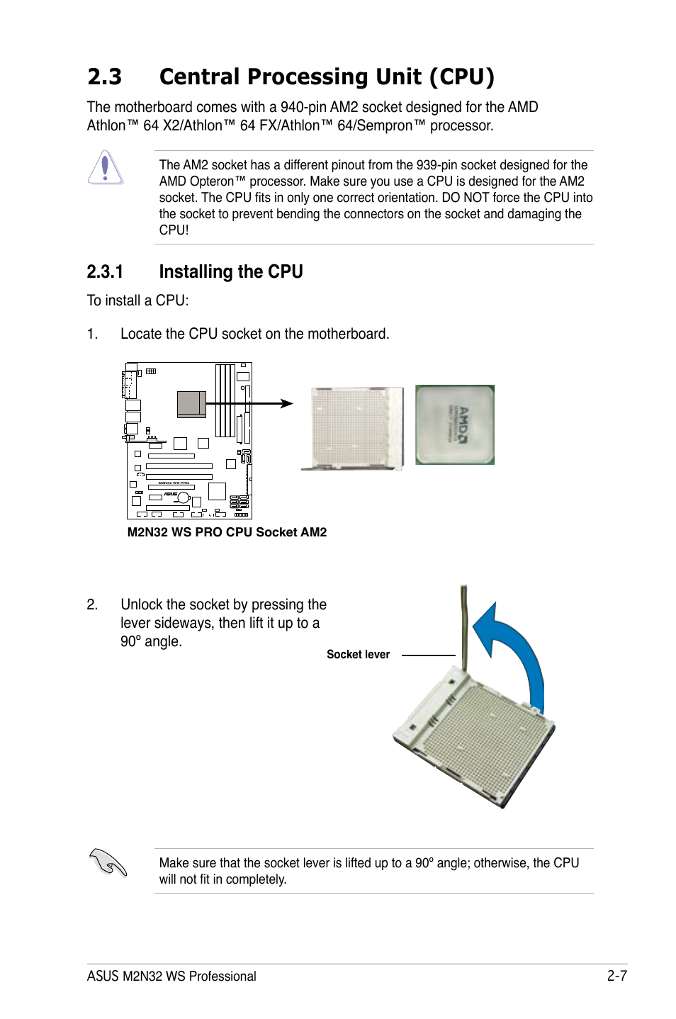 3 central processing unit (cpu), 1 installing the cpu | Asus M2N32 WS Professional User Manual | Page 33 / 130