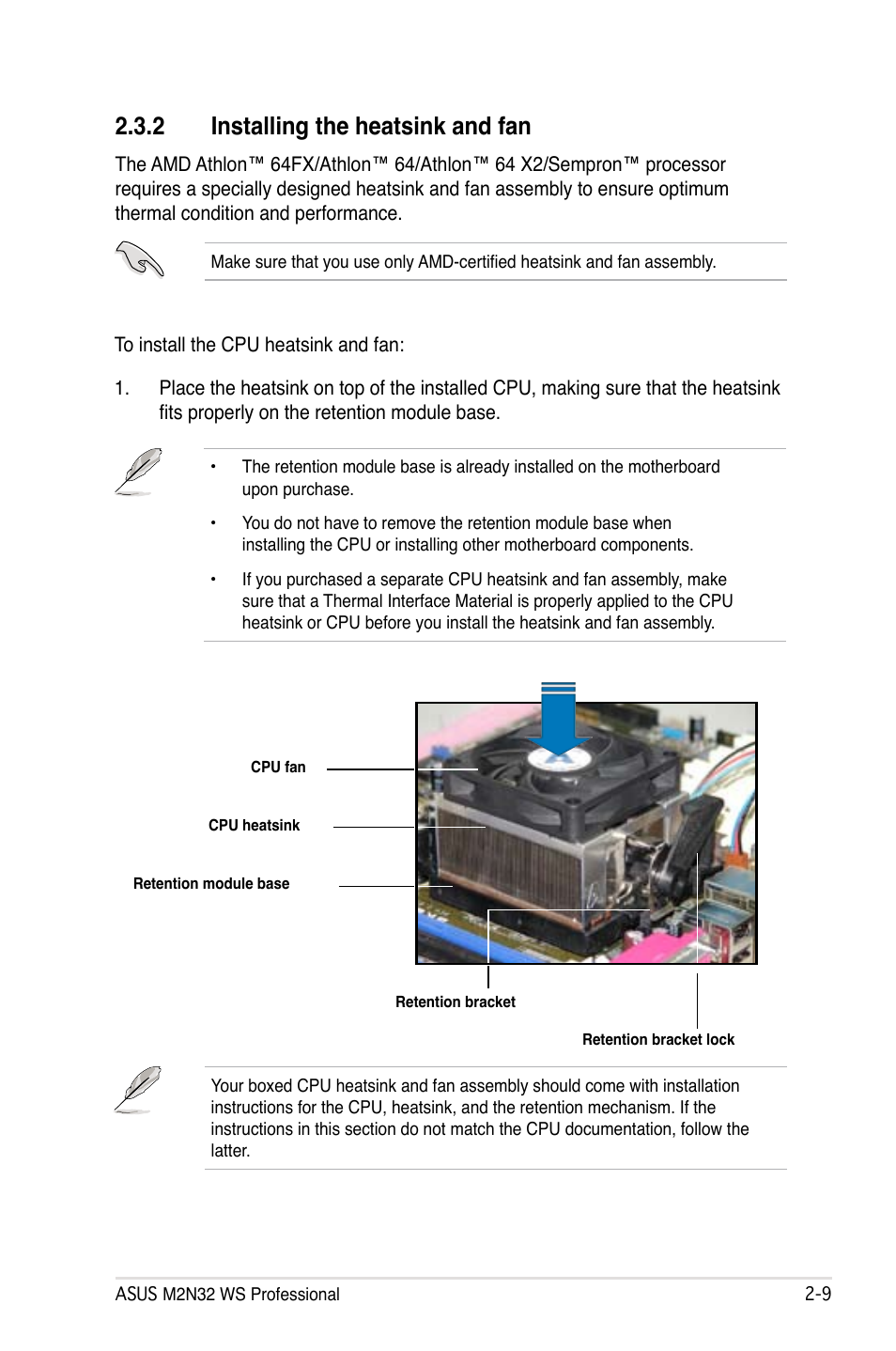 2 installing the heatsink and fan | Asus M2N32 WS Professional User Manual | Page 35 / 130