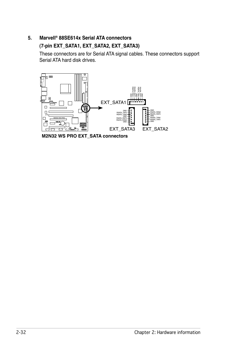 Marvell, 2 chapter 2: hardware information, M2n32 ws pro ext_sata connectors ext_sata1 | Ext_sata3 ext_sata2 | Asus M2N32 WS Professional User Manual | Page 58 / 130