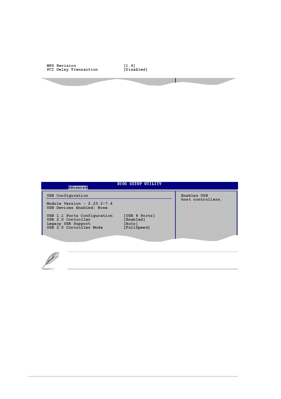 Southbridge configuration mps revision [1.4, Pci delay transaction [disabled, Usb configuration | Usb 1.1 ports configuration [usb 8 ports, Usb 2.0 controller [enabled, 20 chapter 2: bios setup | Asus K8V-X User Manual | Page 56 / 84