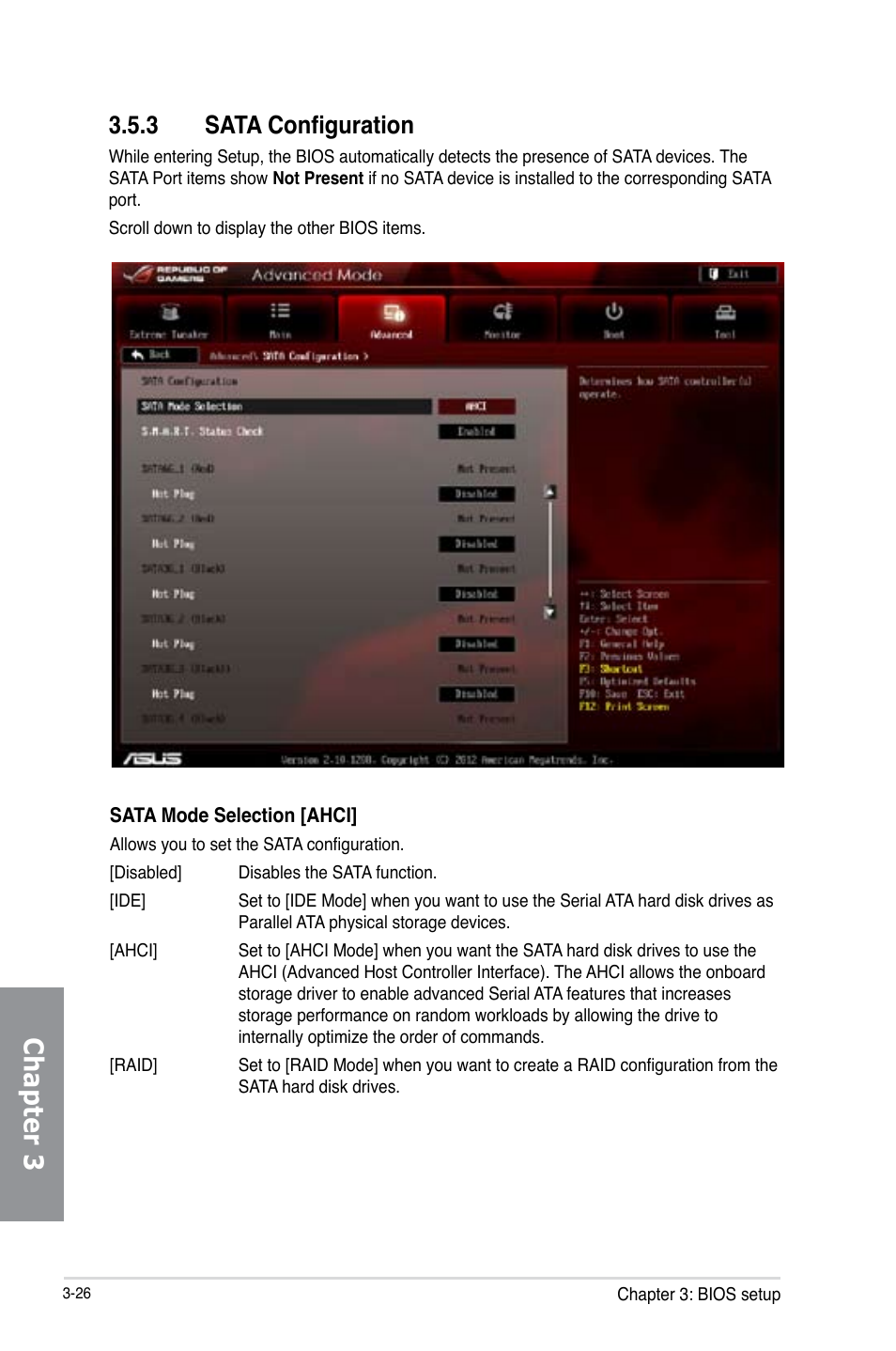 3 sata configuration, Sata configuration -26, Chapter 3 | Asus MAXIMUS V E7295 User Manual | Page 118 / 234