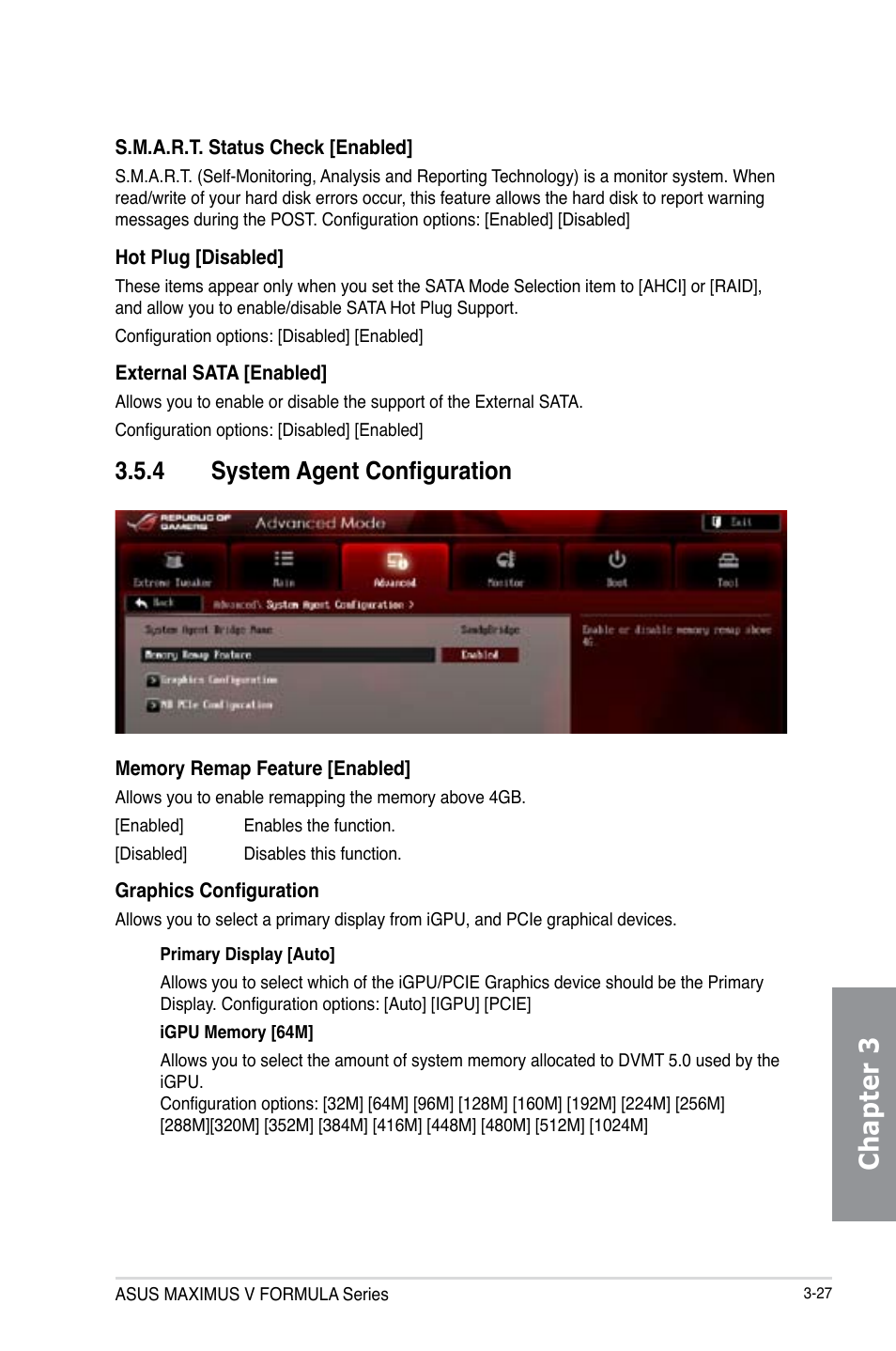 4 system agent configuration, System agent configuration -27, Chapter 3 | Asus MAXIMUS V E7295 User Manual | Page 119 / 234