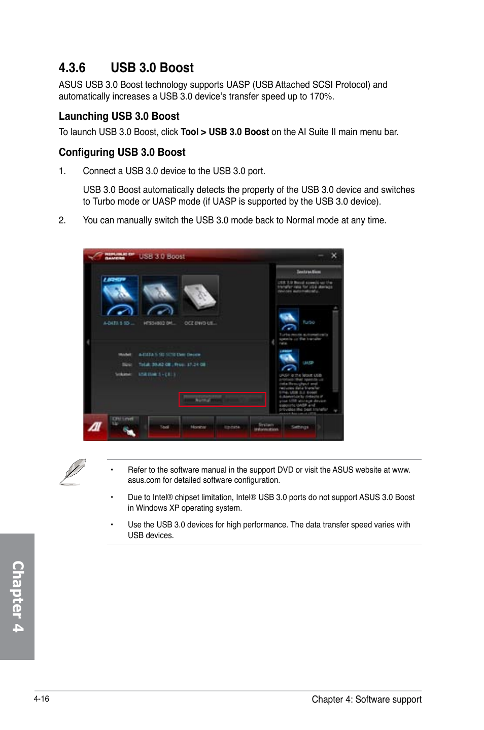 6 usb 3.0 boost, Usb 3.0 boost -16, Chapter 4 | Asus MAXIMUS V E7295 User Manual | Page 158 / 234