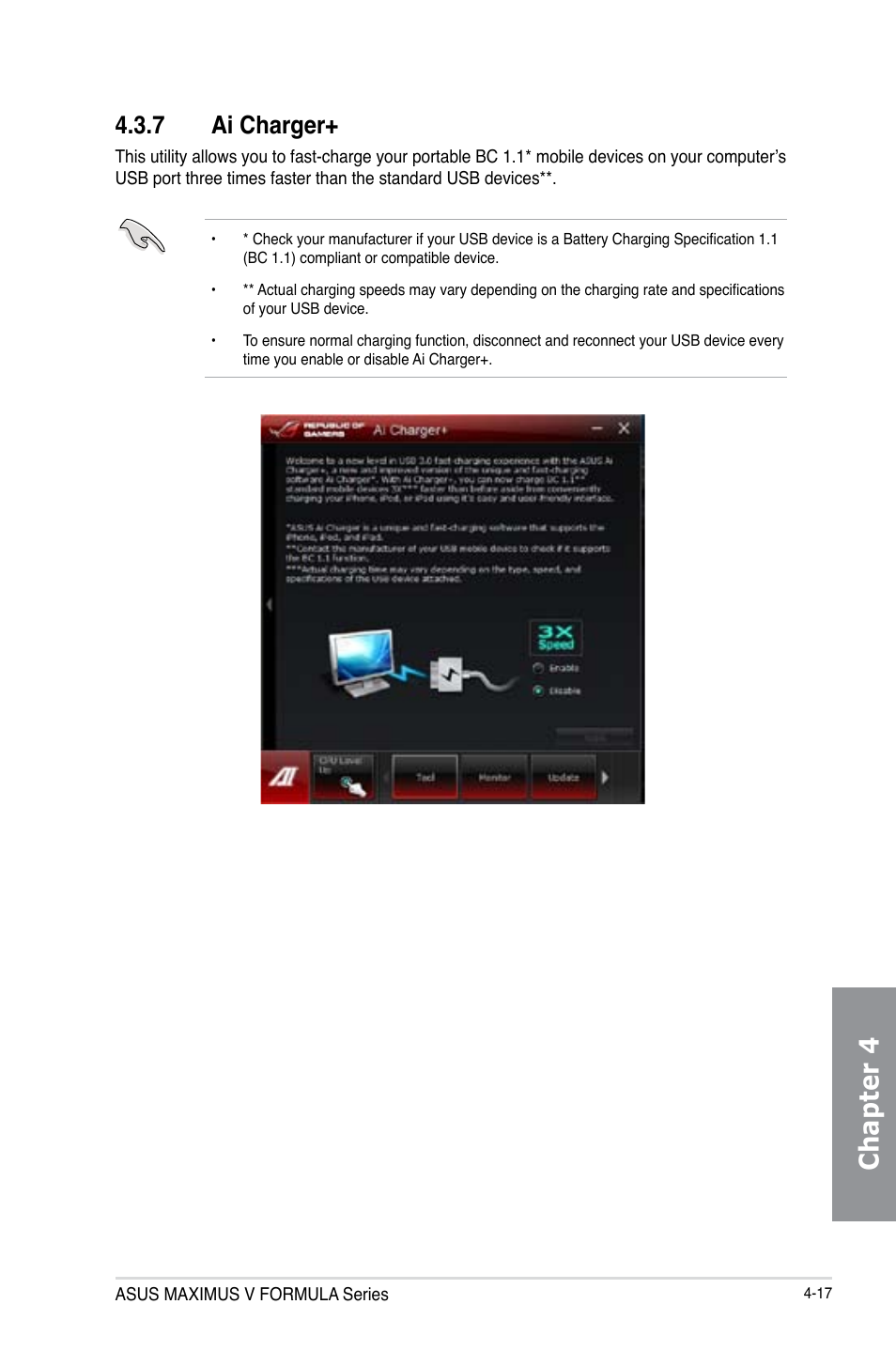 7 ai charger, Ai charger+ -17, Chapter 4 | Asus MAXIMUS V E7295 User Manual | Page 159 / 234