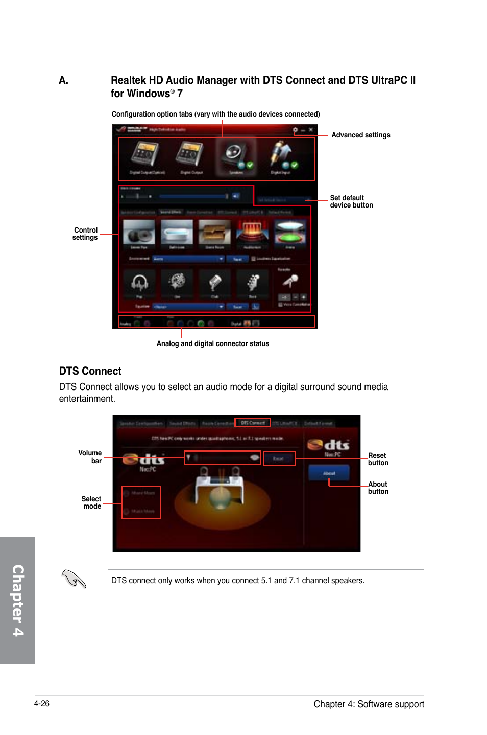 Chapter 4, Dts connect | Asus MAXIMUS V E7295 User Manual | Page 168 / 234
