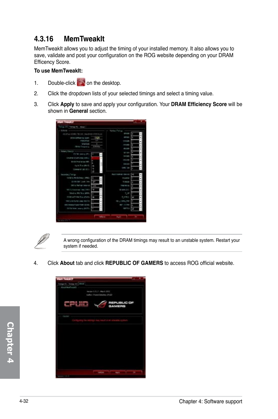 16 memtweakit, Memtweakit -32, Chapter 4 | Asus MAXIMUS V E7295 User Manual | Page 174 / 234