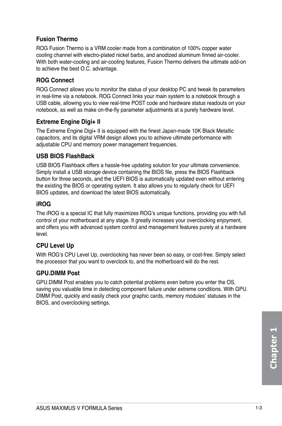 Chapter 1 | Asus MAXIMUS V E7295 User Manual | Page 21 / 234