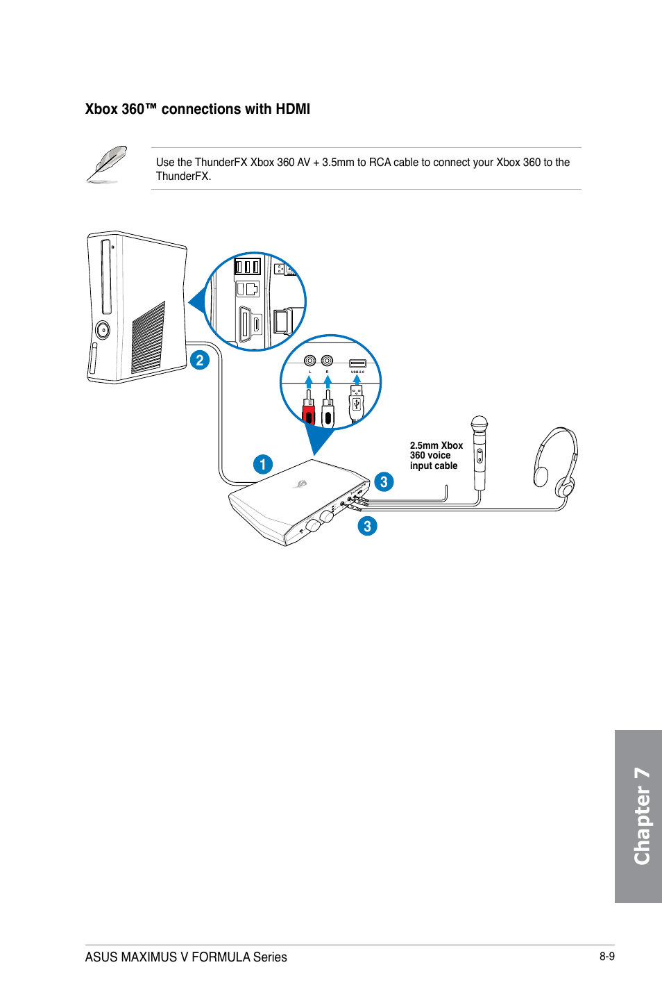 Chapter 7, Xbox 360™ connections with hdmi, Asus maximus v formula series | Asus MAXIMUS V E7295 User Manual | Page 223 / 234