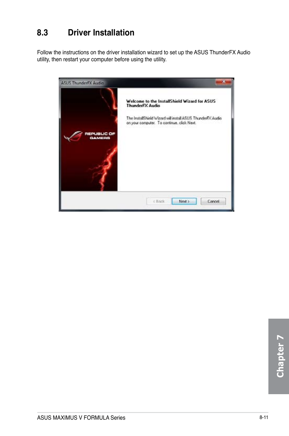 3 driver installation, Driver installation -11, Chapter 7 | Asus MAXIMUS V E7295 User Manual | Page 225 / 234