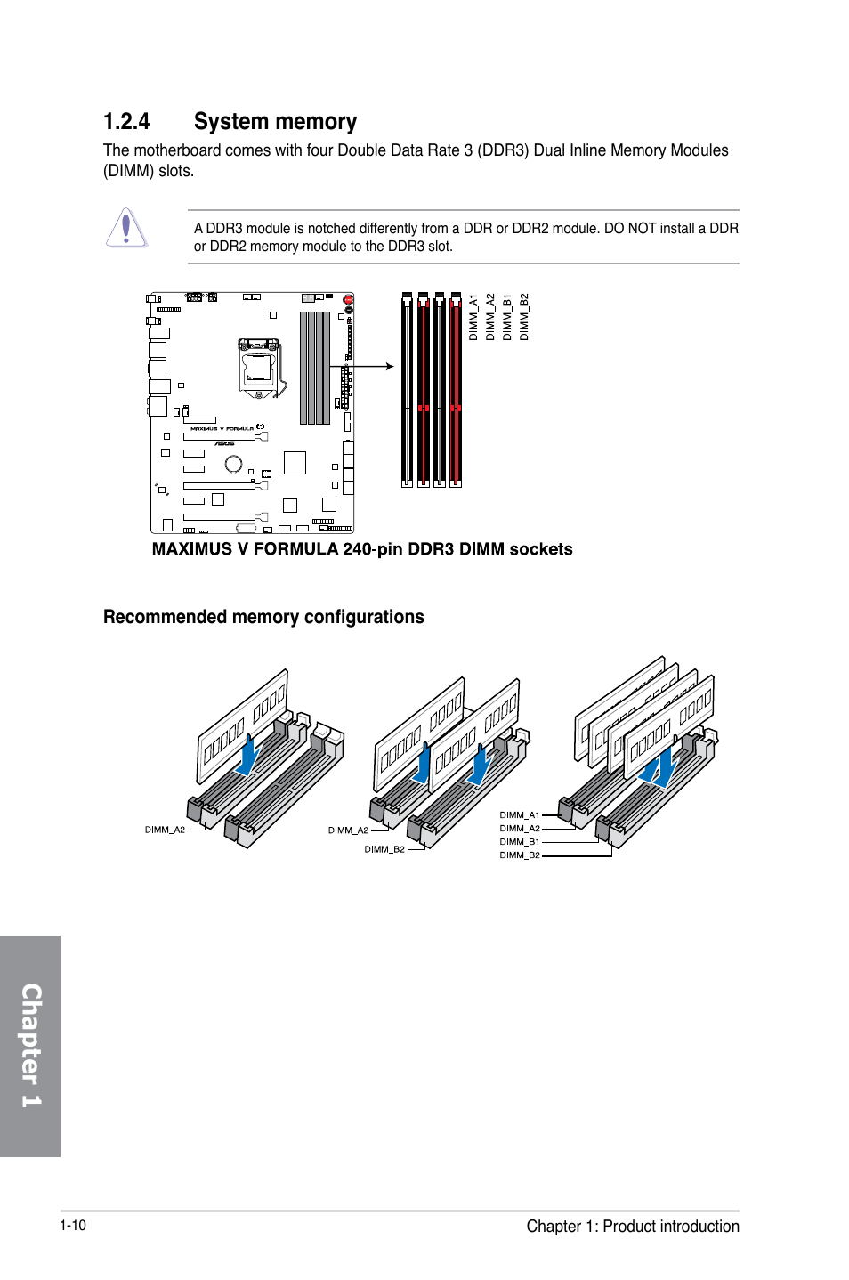 4 system memory, System memory -10, Chapter 1 | Asus MAXIMUS V E7295 User Manual | Page 28 / 234